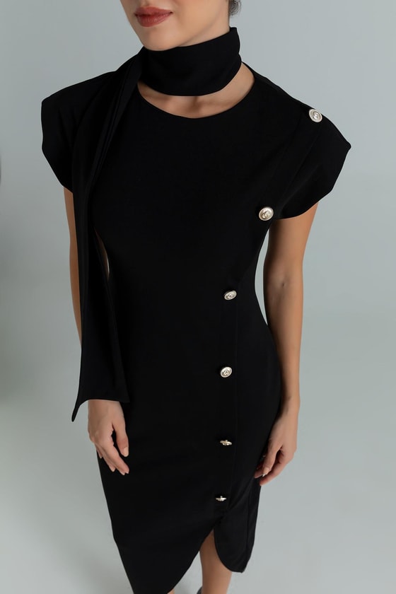 Vatkalı Maxi Kalem Elbise - SİYAH