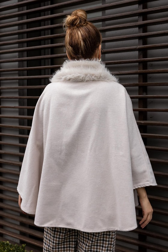 Yaka Kürklü Kemerli Panço - EKRU