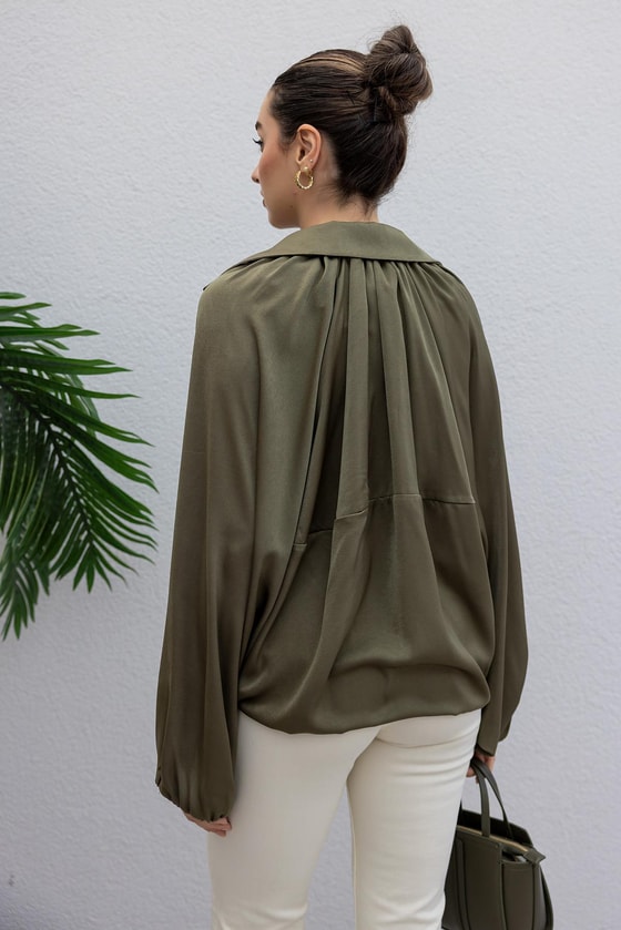 Yarasa Kol Saten Ceket - HAKİ