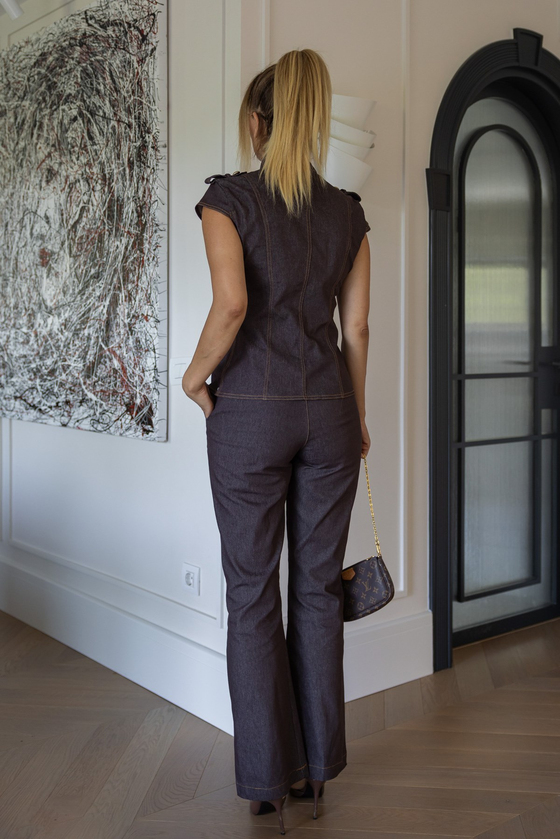 Apolet Detay Denim Takım - KAHVERENGİ
