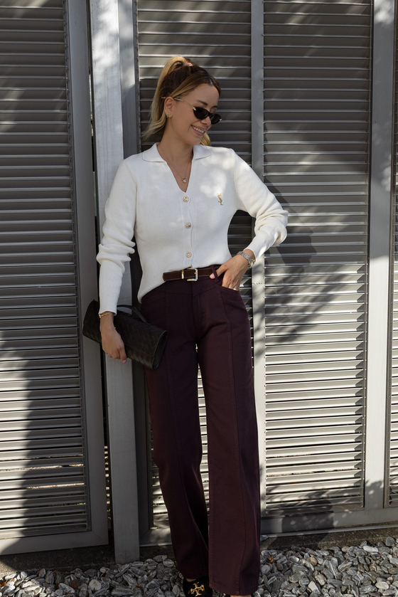 Asimetrik Dikiş Kemerli Denim Pantolon - MÜRDÜM
