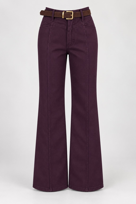 Asimetrik Dikiş Kemerli Denim Pantolon - MÜRDÜM