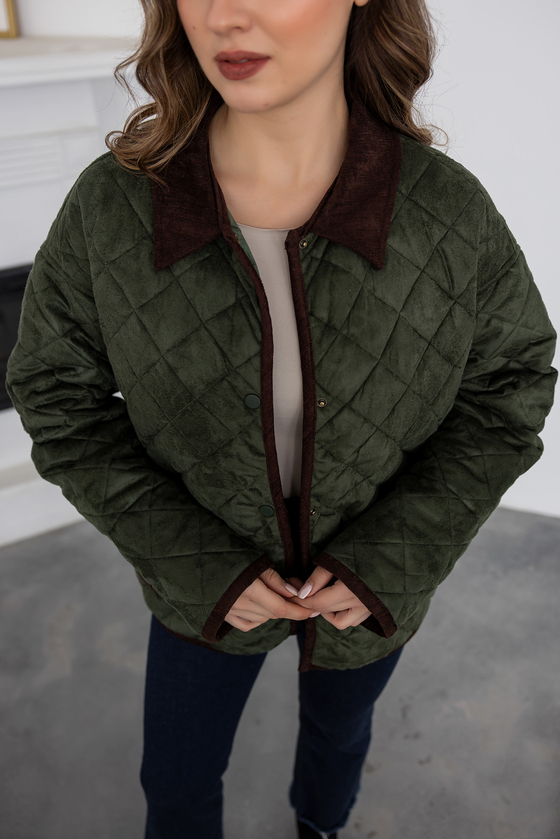 Çıtçıtlı Süet Kapitone Mont - HAKİ