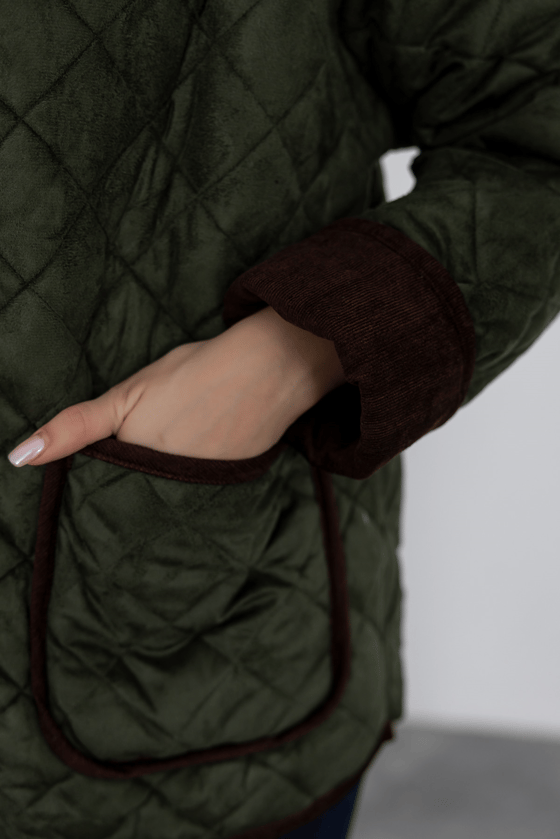 Çıtçıtlı Süet Kapitone Mont - HAKİ