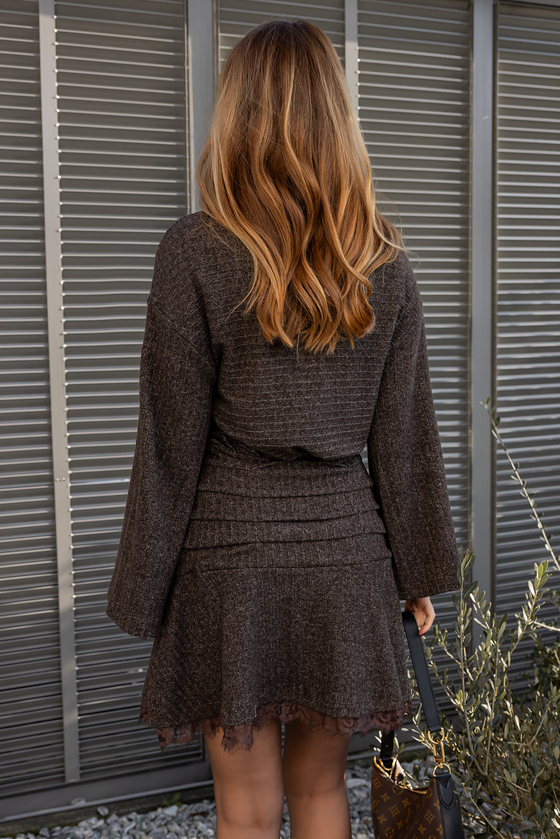 Dantel Detaylı Elbise - KAHVERENGİ