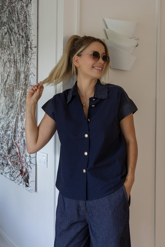 Denim Garnili Takım - LACİVERT