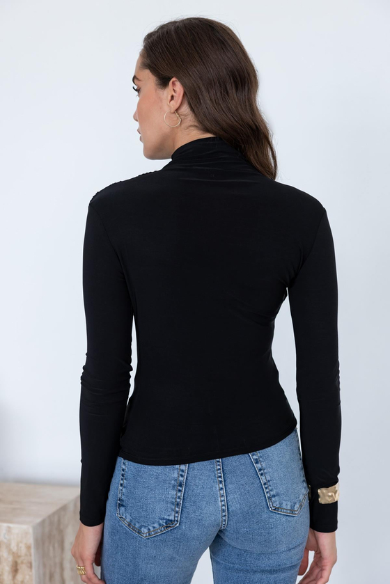 Drapeli Basic Bluz - SİYAH