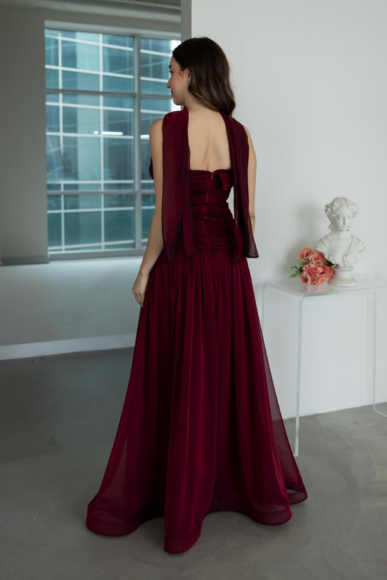 Drapeli Straplez Abiye - BORDO