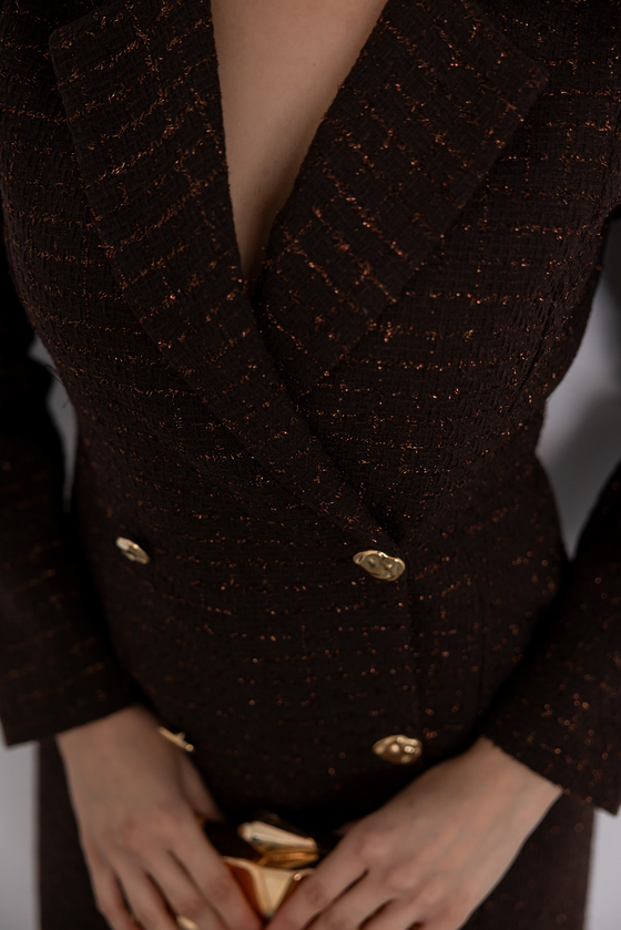 Düğme Kapamalı Tüvit Elbise - KAHVERENGİ