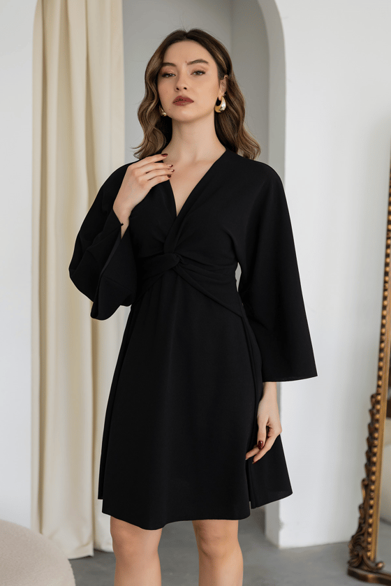 Düğümlü Krep Elbise - SİYAH