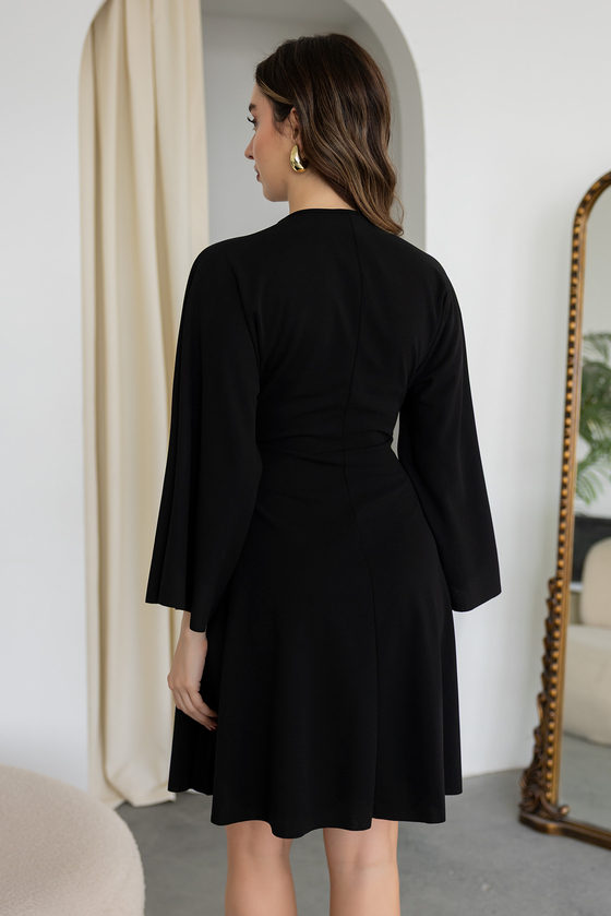 Düğümlü Krep Elbise - SİYAH