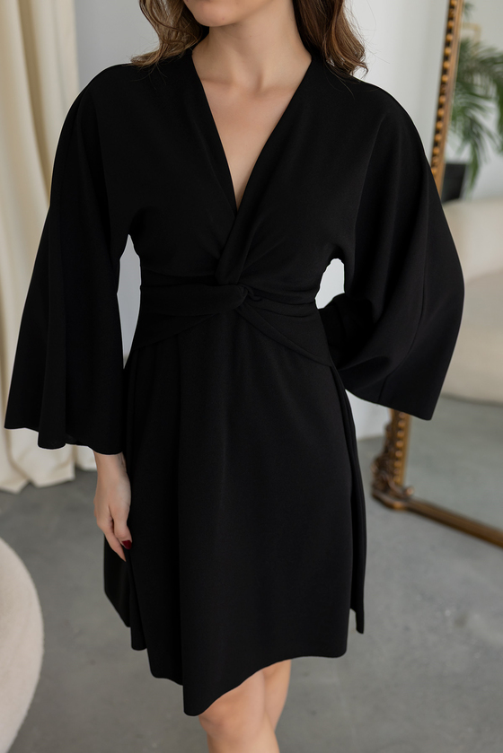 Düğümlü Krep Elbise - SİYAH