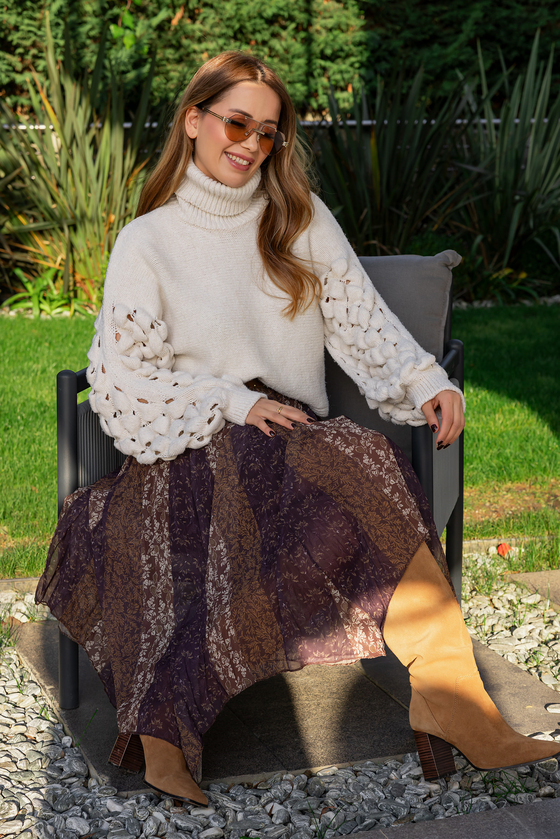 Etnik Desen Şifon Etek - KAHVERENGİ