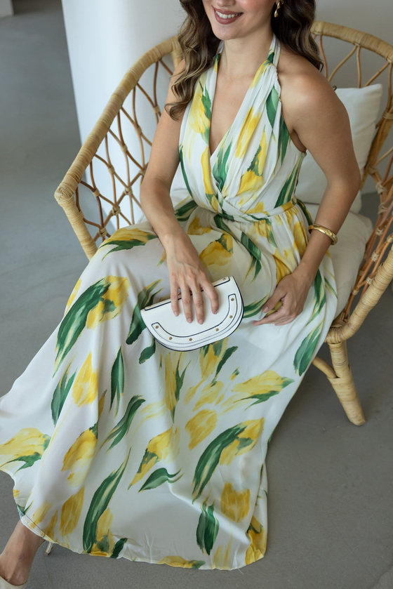 Floral Desenli Maxi Elbise - SARI