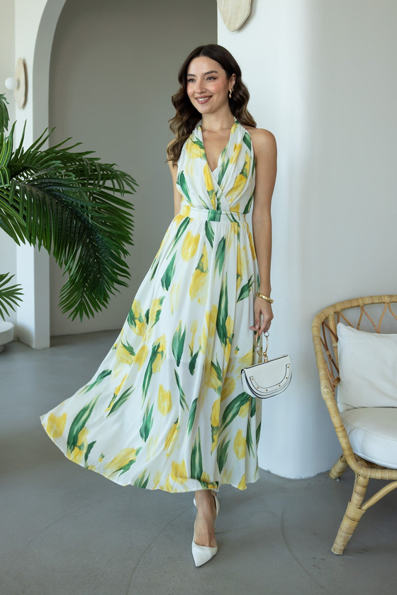 Floral Desenli Maxi Elbise - SARI