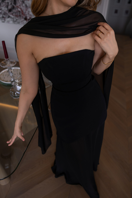 Fularlı Şifon Abiye - SİYAH