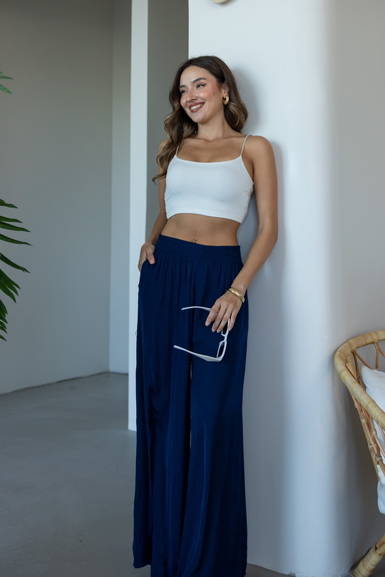 Geniş Paça Dökümlü Pantolon - LACİVERT