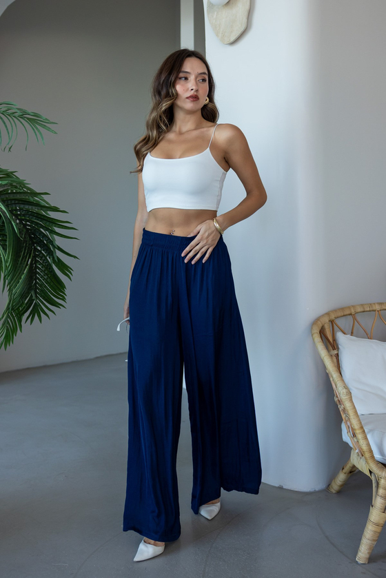Geniş Paça Dökümlü Pantolon - LACİVERT
