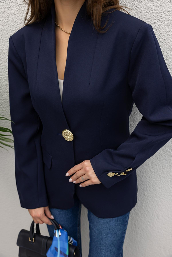 Gold Düğmeli Blazer Ceket - LACİVERT