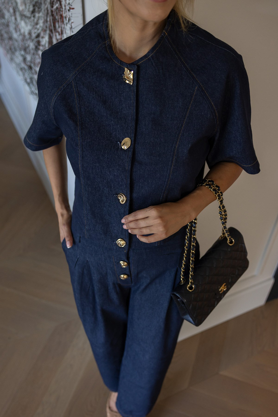 Gold Düğmeli  Denim Takım - LACİVERT