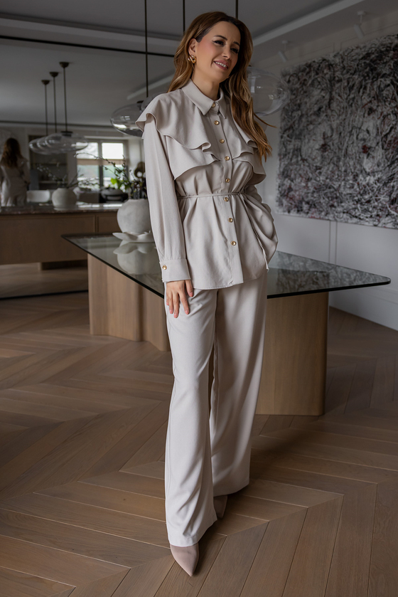 Gold Düğmeli Pelerin Detay Takım - BEJ