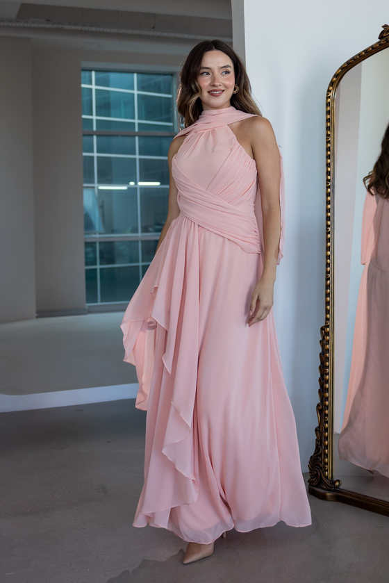 Halter Yaka Drape Detaylı Abiye - SOMON