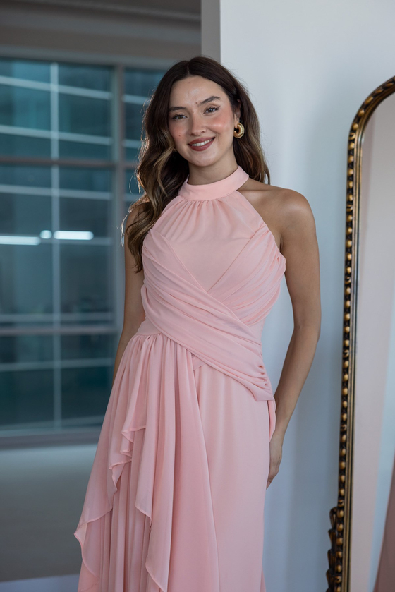 Halter Yaka Drape Detaylı Abiye - SOMON