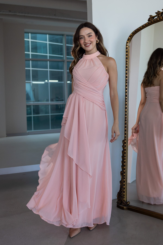 Halter Yaka Drape Detaylı Abiye - SOMON