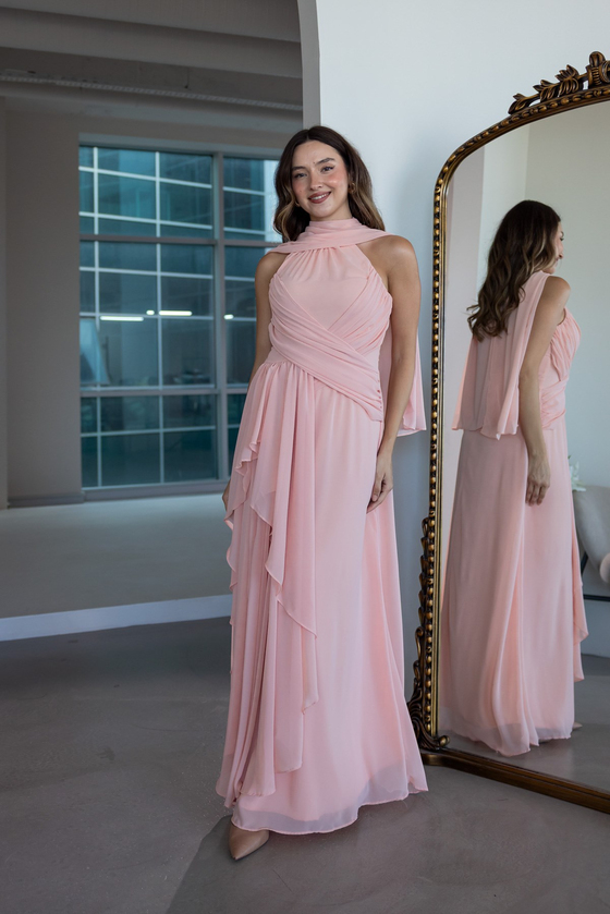 Halter Yaka Drape Detaylı Abiye - SOMON