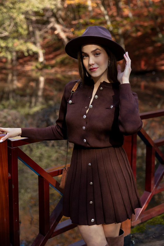 Knit Set with Cardigan - Brown