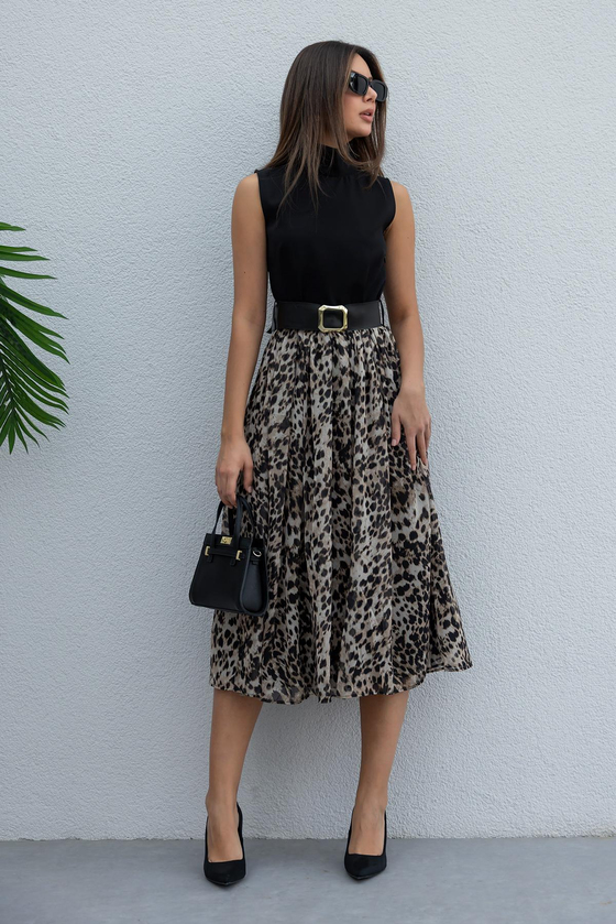 Leopar Desenli Elbise - SİYAH