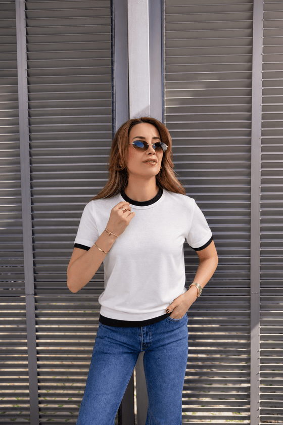MGZ Biyeli Bisiklet Yaka Tişört - BEYAZ