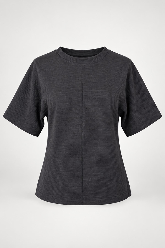 MGZ Dokulu Düşük Omuz Basic T-Shirt - KAHVERENGİ