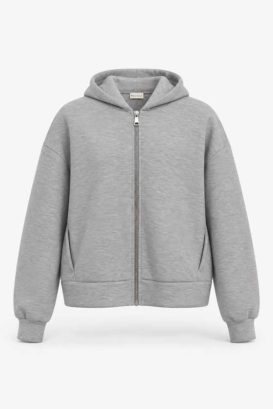 MGZ Kapüşonlu Fermuarlı Crop Sweat - GRİ