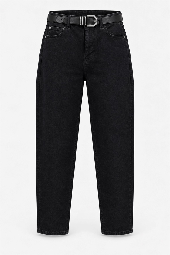 MGZ Kemerli Black Mom Fit - SİYAH