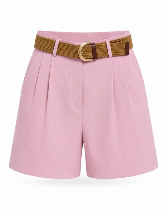 MGZ Tencel Kemerli Şort - PEMBE