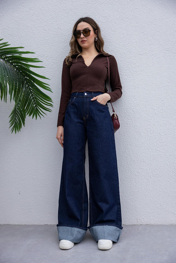 Paça Katlı Jean - LACİVERT