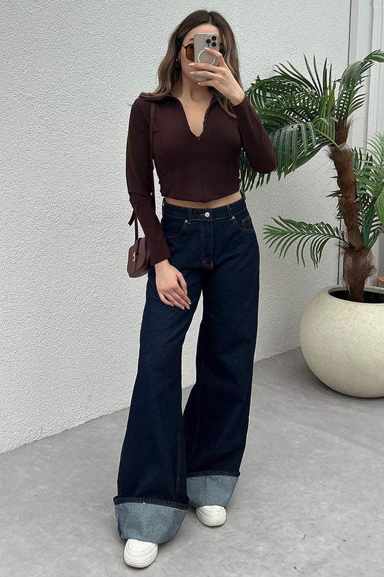 Paça Katlı Jean - LACİVERT