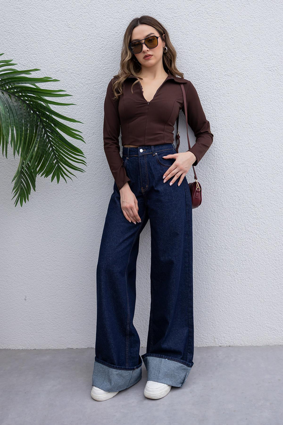 Paça Katlı Jean - LACİVERT