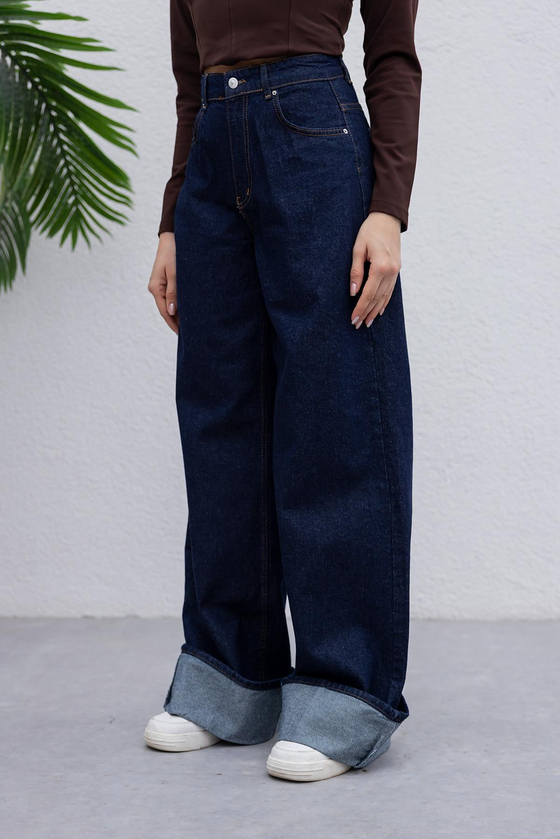 Paça Katlı Jean - LACİVERT