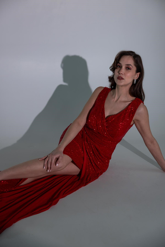 Payetli Anvelop Abiye - KIRMIZI