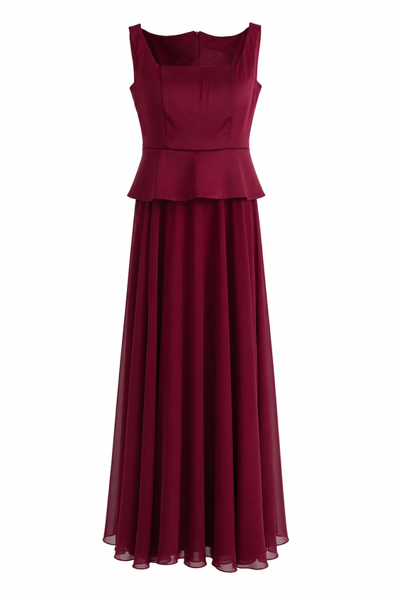 Peplum Detaylı Şifon Etekli Abiye - BORDO