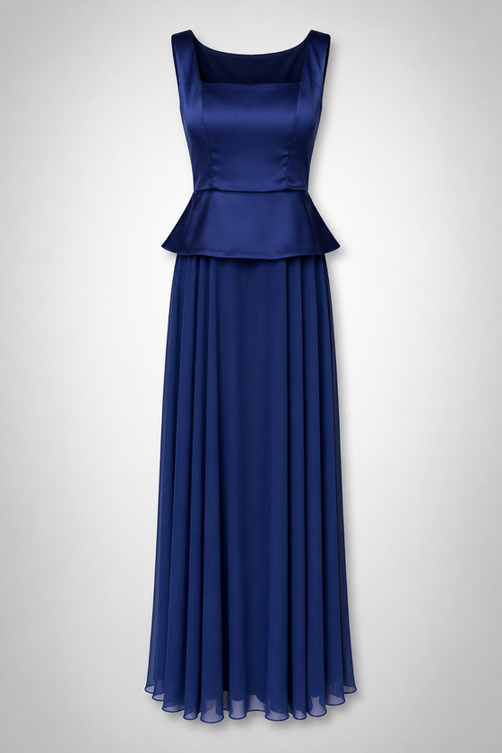 Peplum Detaylı Şifon Etekli Abiye - LACİVERT