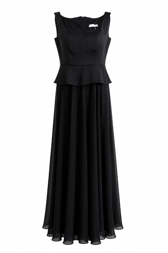 Peplum Detaylı Şifon Etekli Abiye - SİYAH