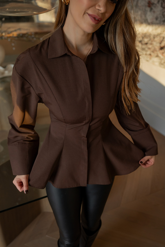 Pileli Poplin Gömlek - KAHVERENGİ