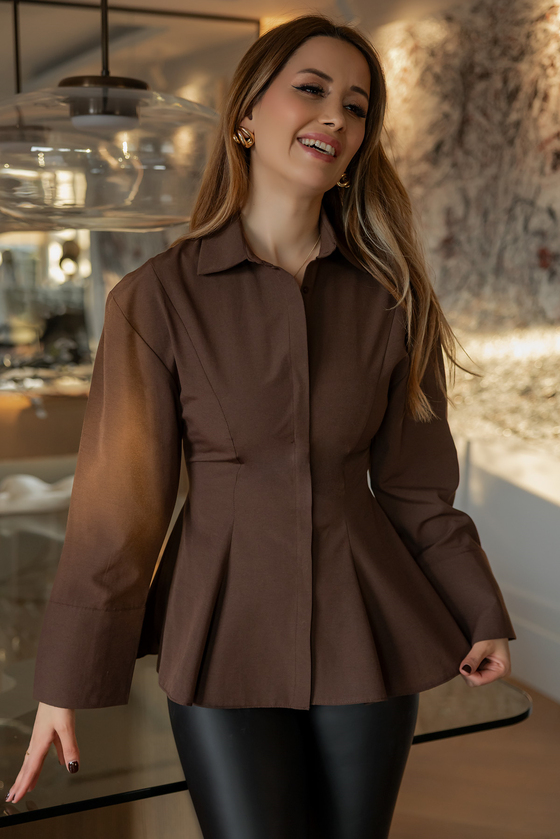 Pileli Poplin Gömlek - KAHVERENGİ