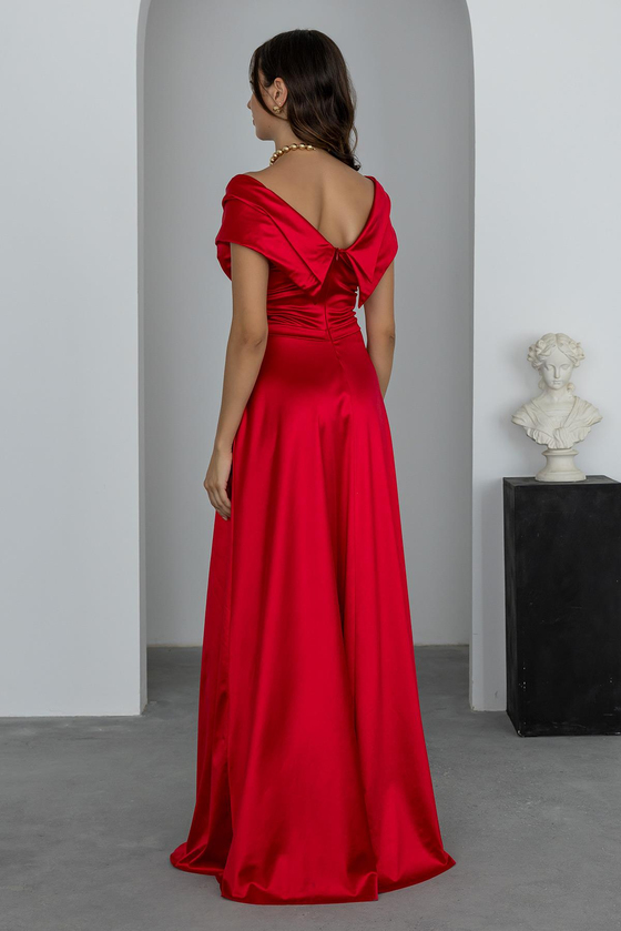 Prenses Yaka Saten Abiye - KIRMIZI