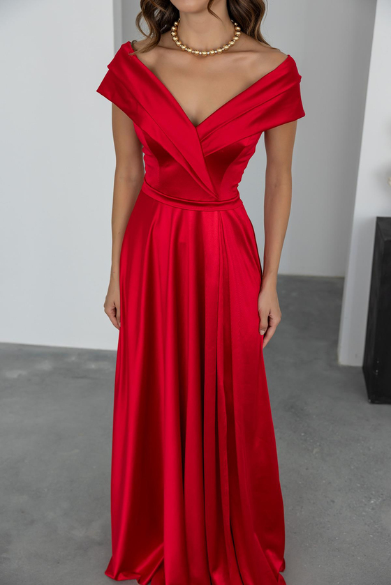 Prenses Yaka Saten Abiye - KIRMIZI