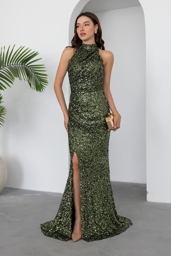 Pul İşlemeli Balık Abiye - HAKİ