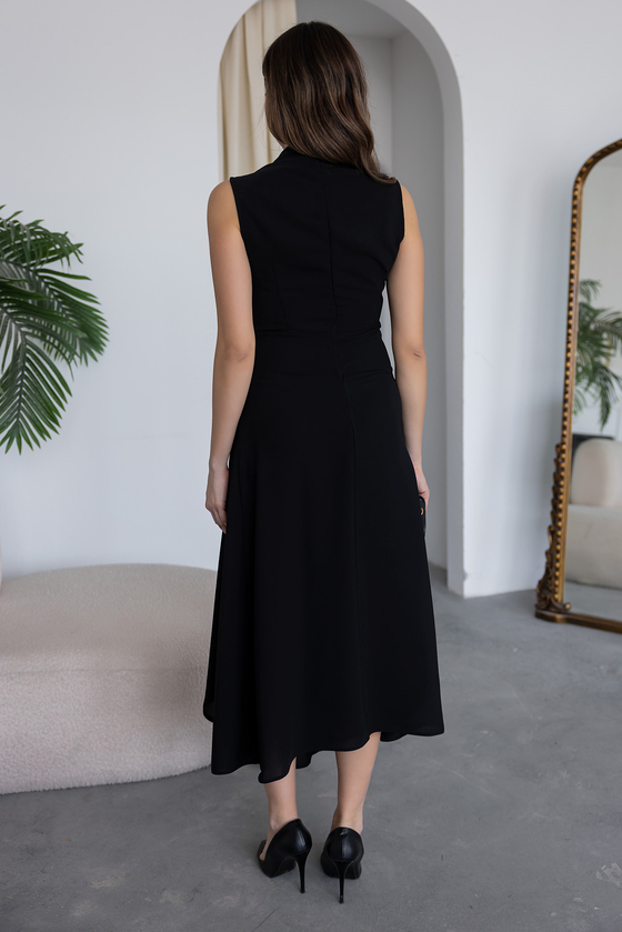 Sıfır Kol Aksesuarlı Elbise - SİYAH
